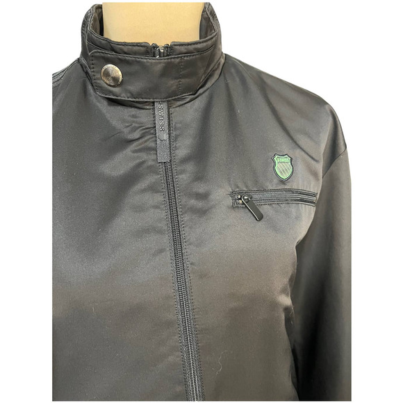K-Swiss Black Satin Full Zip Bomber Jacket Size L - Picture 6 of 8
